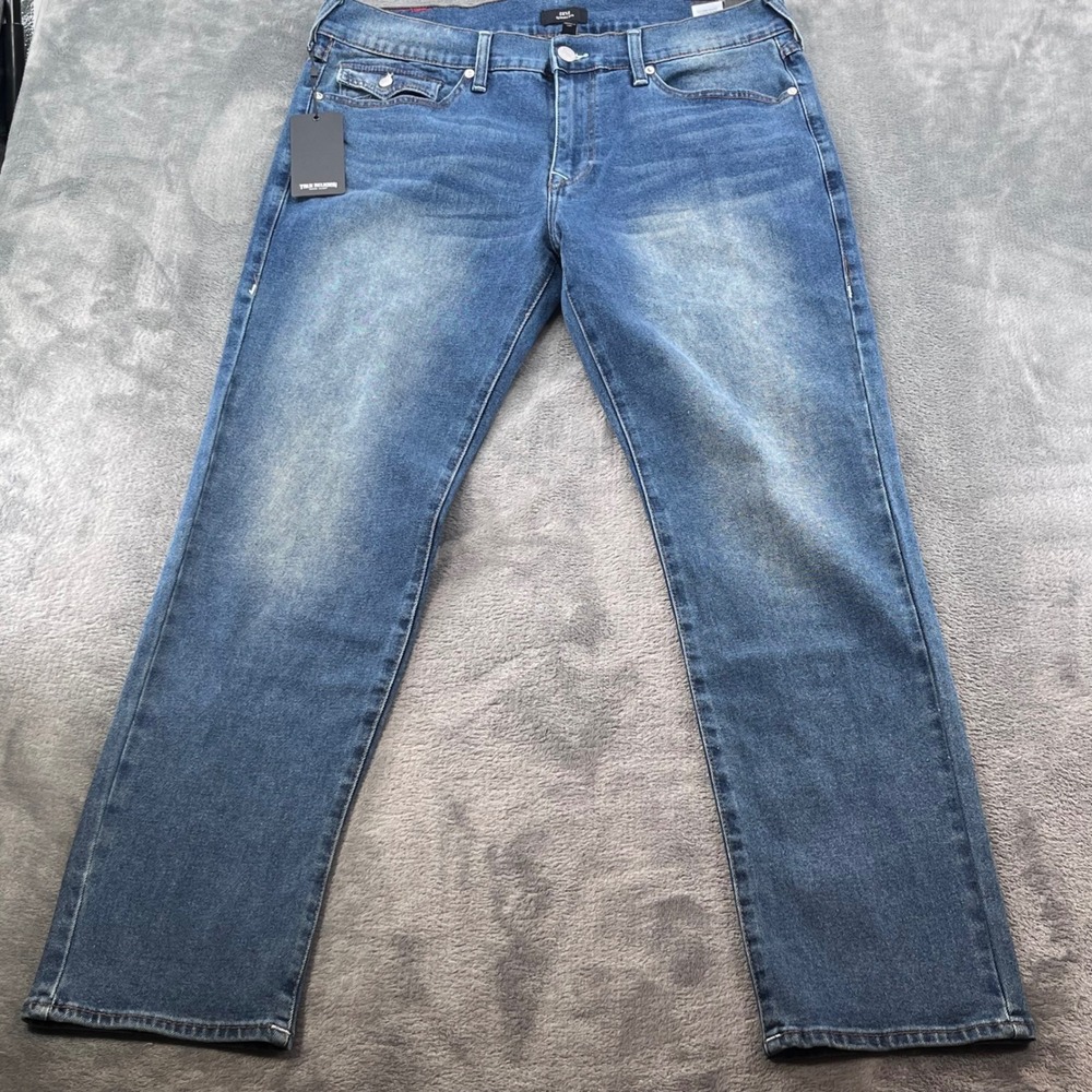 NWT True Religion Geno Relaxed Slim Jeans 36 Medium Ocean Storm Wash 701140